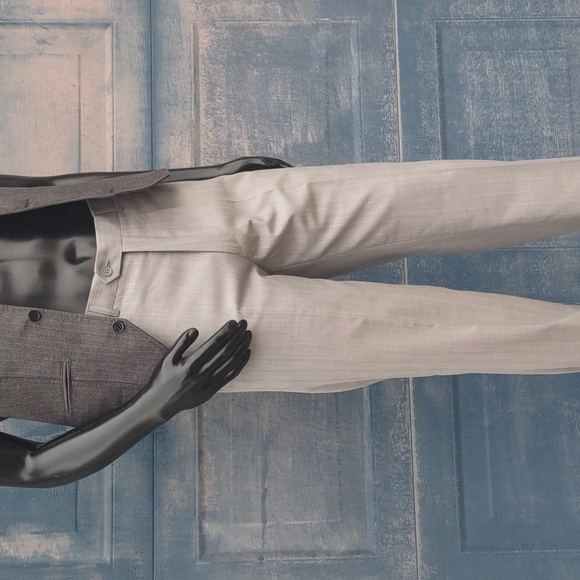 GIORGIO ARMANI COLLEZIONI MEN'S FLAT FRONT PIN STRIPE SILVER GREY LUXURY TROUSER - Picture 9 of 17